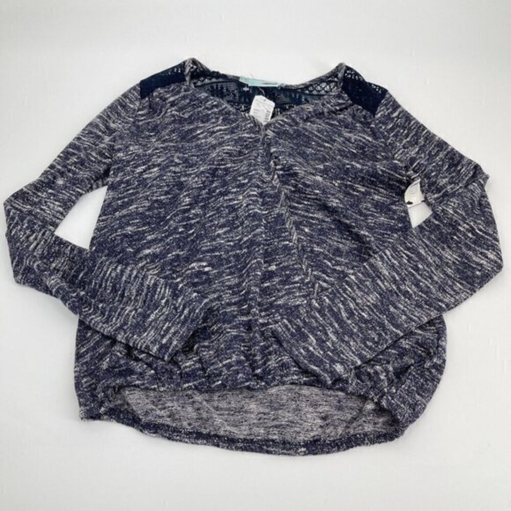 Maurices Top Small Womens Blue Heather Lace Cut Out Casual Knit Ladies New